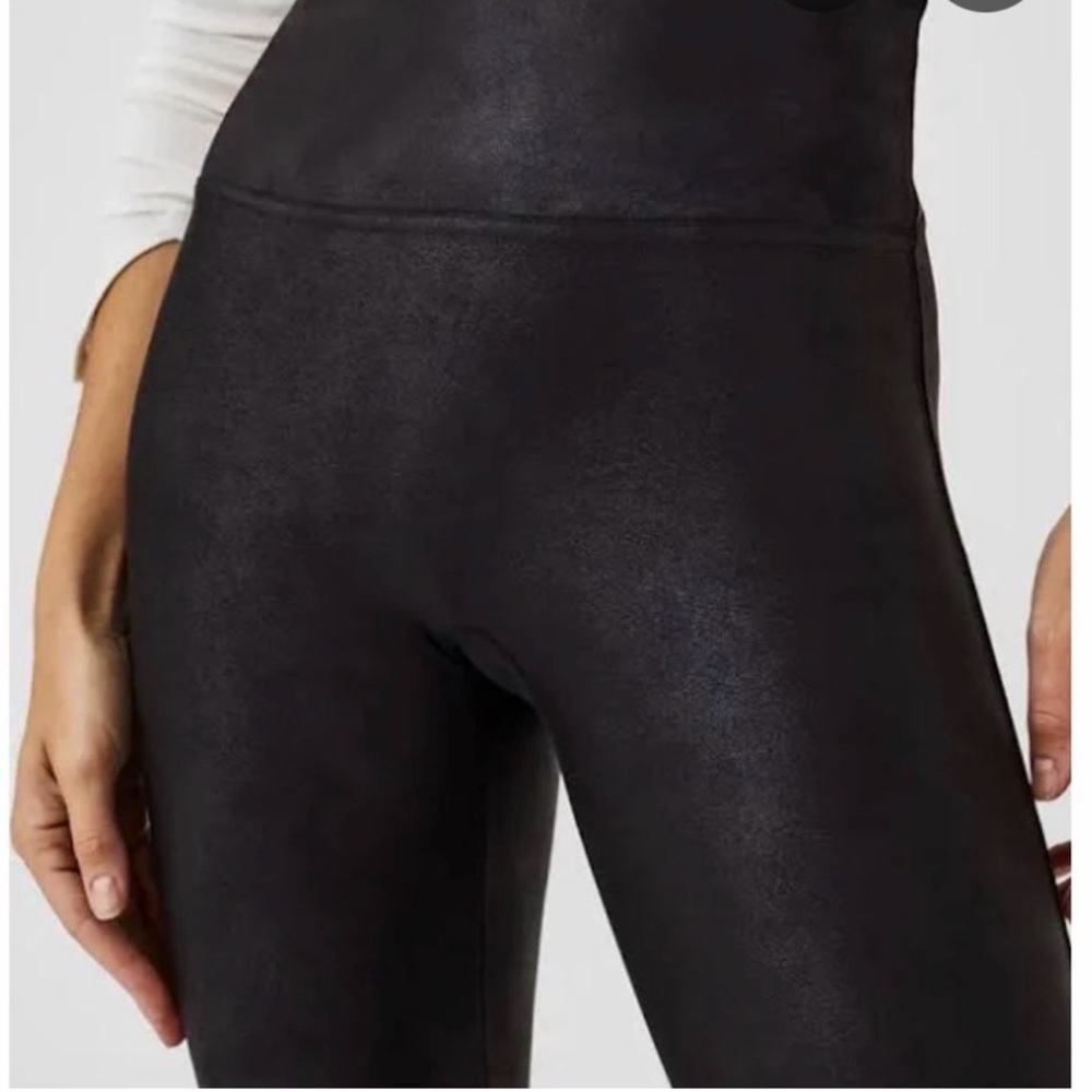 Spanx black faux leather fleece lined leggings